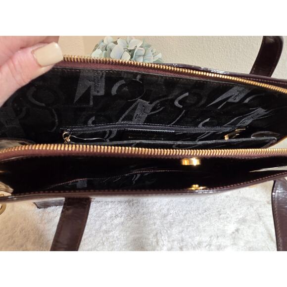 Salvatore Faragamo Shoulder Bag Brown Enamel Leather Tote - Picture 9 of 16